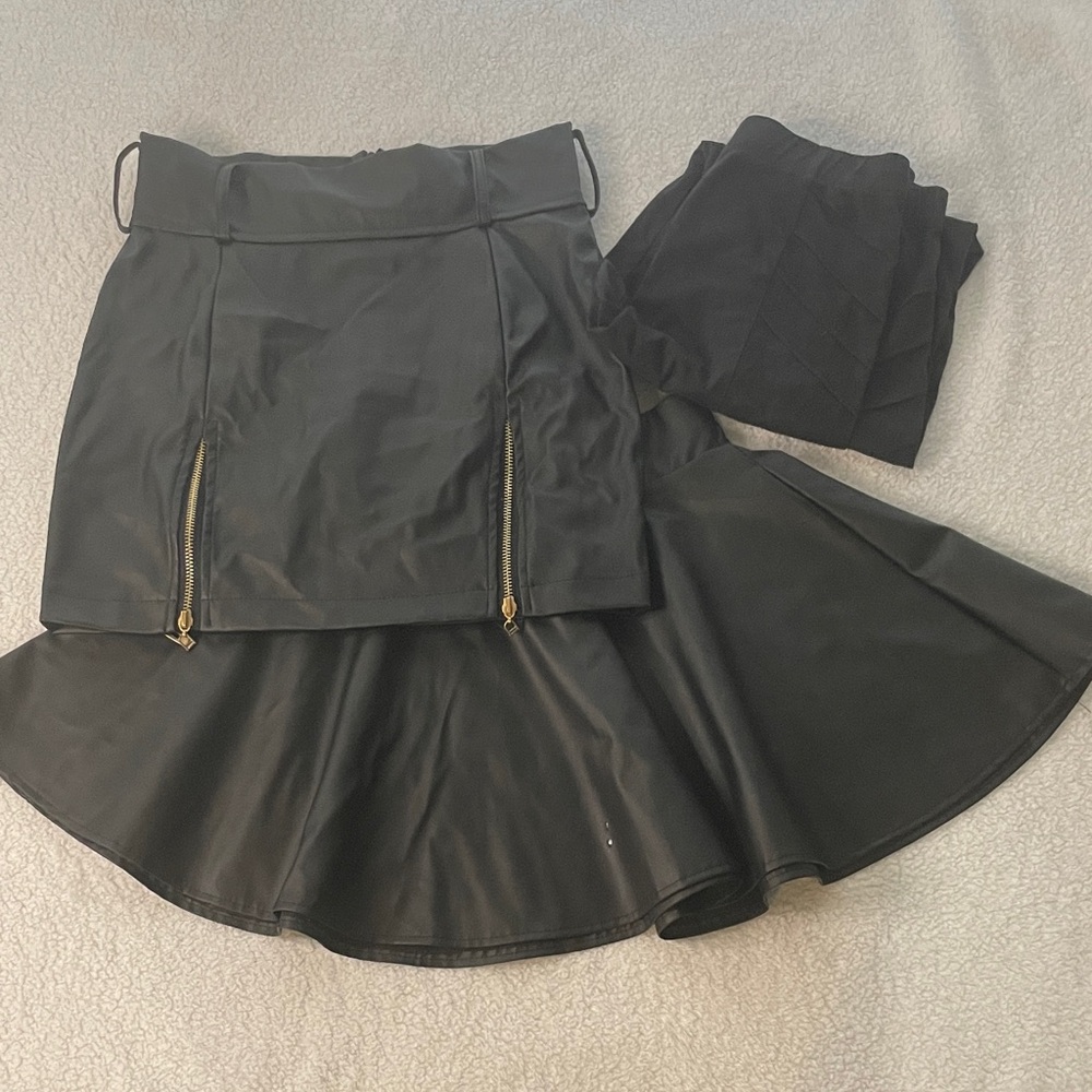 Bundled Leather like Skirt Skater faux suede Leggings